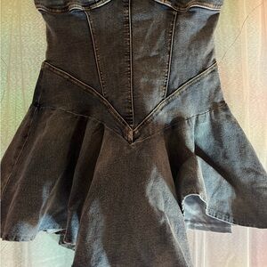 Denim Strapless Dress with Flared Skirt